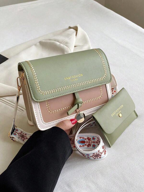 Bolsa Fashion para Mulheres, Bolsa Transversal Versátil Nova, Casual, Colorblock, Bolsa Quadrada Pequena, Alça Larga, para Festa, Encontro, Escola, Exterior, Presente