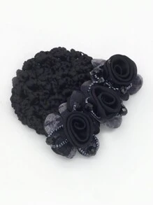 1個女性黑色髮夾,帶有三朵珍珠花,鑲嵌發帶設計,適用於日常、旅行、工作等場合
