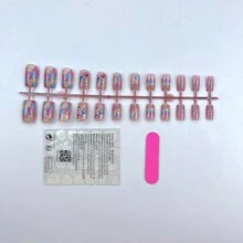 24 Piezas/set De Lindo Diseño De Uñas Para Niñas En Forma Cuadrada Disponibles En Varios Colores E Impresiones De Flores Adecuadas Para Uso Diario Para Mujeres - Multicolor - Ver 3