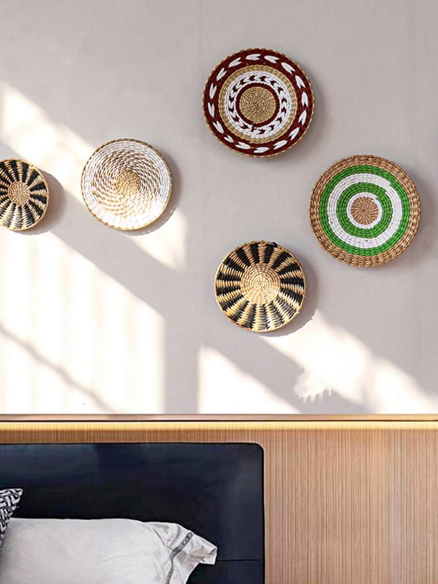 1入手工編織圓形牆飾盤,波西米亞風格柳條牆藝術裝飾品,適用於床、沙發或臥室,20cm/25cm/30cm - 款式E - 查看 1