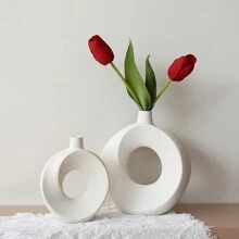 Modern Minimalist 2pcs White Ceramic Vase Set Without Flowers - White - View 5