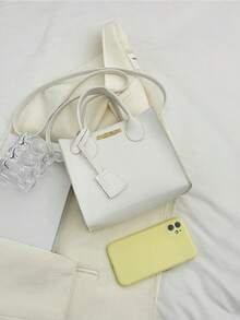 New Style Plain Litchi Pattern Handbag, Casual Cute Crossbody Mini Shoulder Bag - White - View 4
