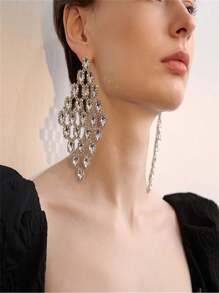 1 đôi bông tai dài hình giọt nước đính đá pha lê phong cách Châu Âu & Mỹ màu bạc, cá nhân hóa & sang trọng & thiết kế độc đáo - Bạc - Xem 2