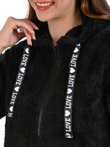 Suéter de Peluche para Mujer con capucha y resortes en los puños - Negro - Ver 6
