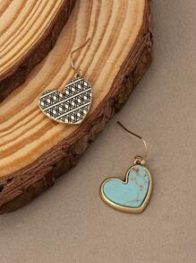 1 对复古波西米亚风天然绿松石心形耳环，情人节礼物情人节、妈妈、母亲、母亲节、礼物 - 綠松石色 - 查看 4
