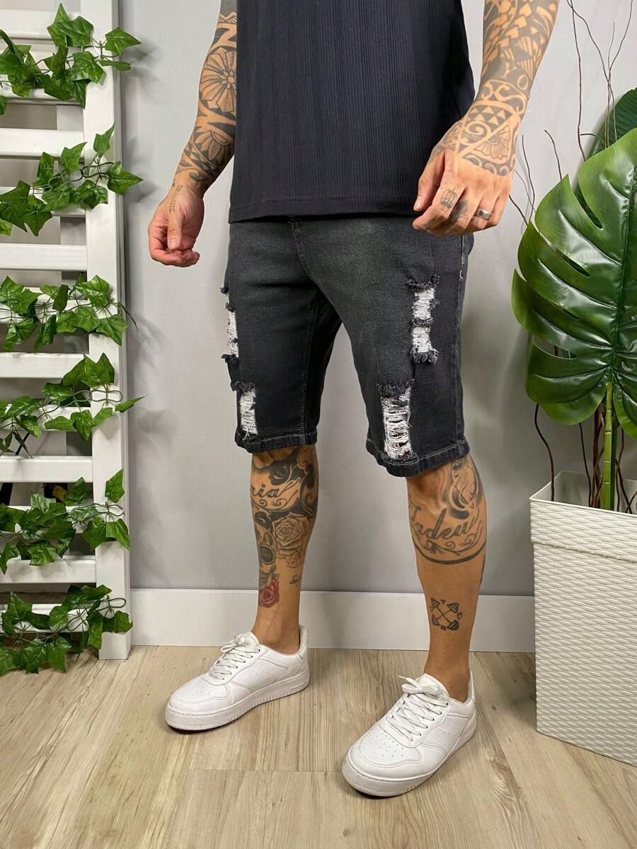 Men Denim Shorts - màu đen - Xem 1