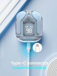 1pc Fully In-ear Wireless Earphones With Display For Volume And Voice Control, Microphone Included - Blue - View 10
