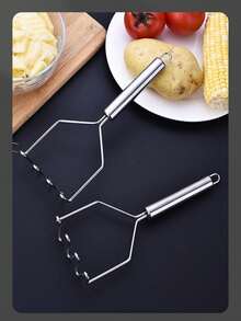 1pc Stainless Steel Potato Masher - Silver - View 2