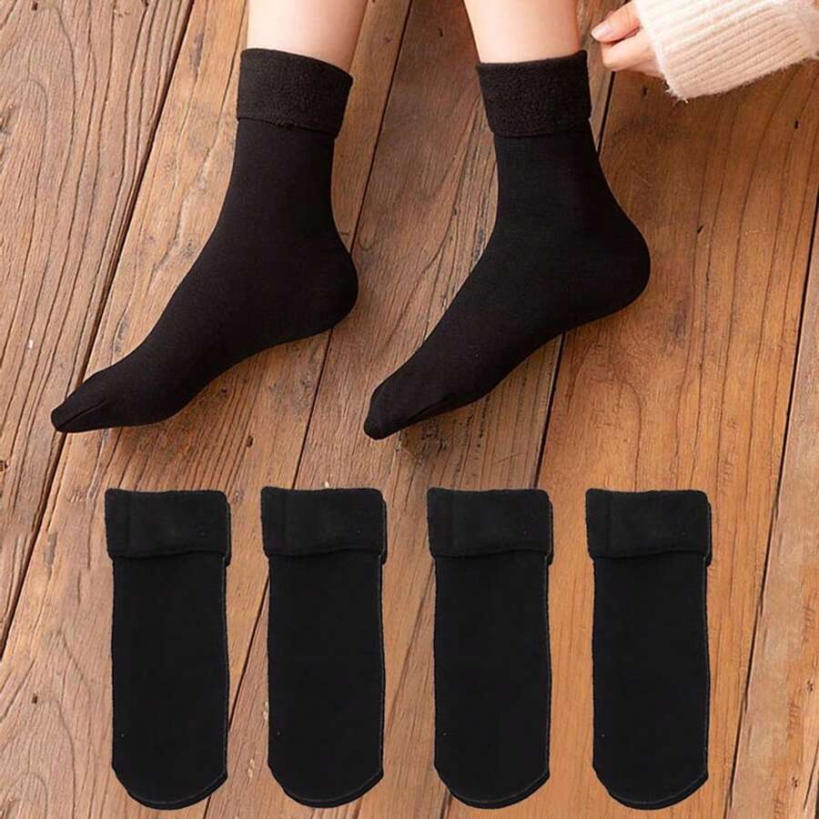 4 Của phụ nữ Tuyết Vớ , Mùa thu & Mùa Đông Plush ấm áp Quần lọt khe In Chất rắn Màu sắc Đối với Phong cách ins - màu đen - Xem 1