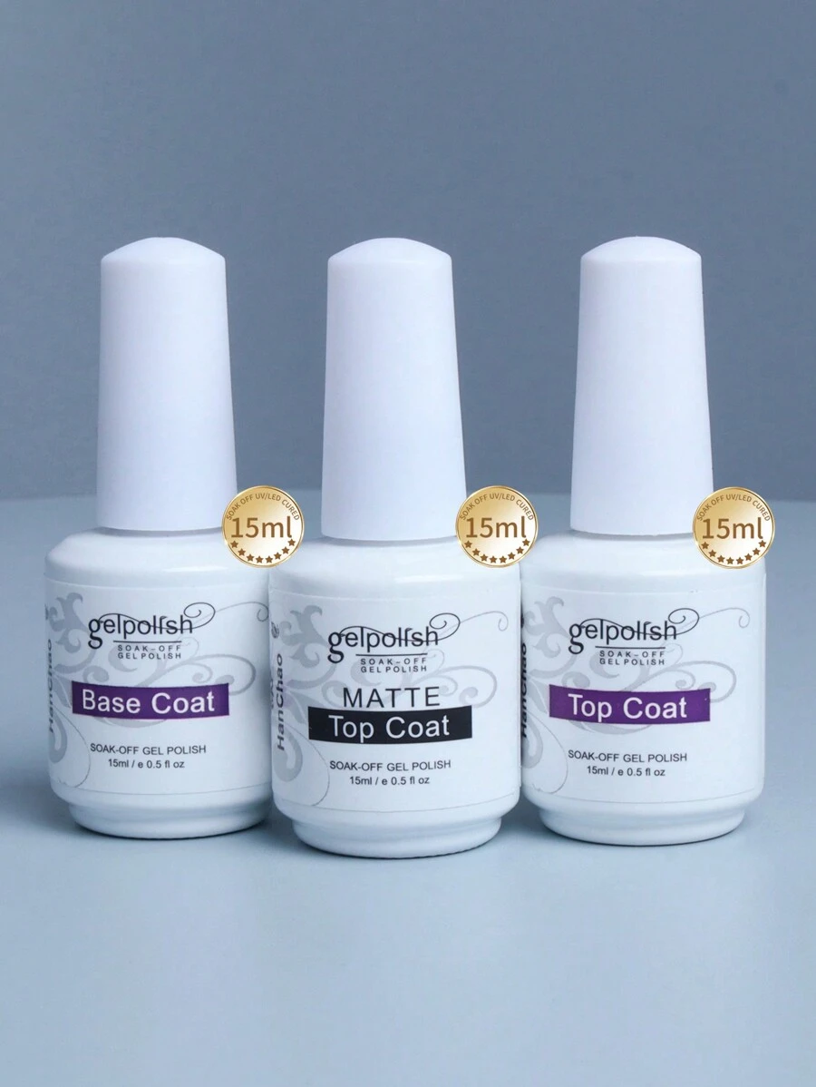 3瓶15毫升哑光底油和面油指甲油套装，免擦拭指甲油 - 無色 - 查看 1