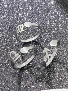 1pc Stainless Steel Silver Twelve Constellations Heart Shaped Adjustable Ring For Teen, Suitable For Daily And Vacation Wear - Silver - View 9
