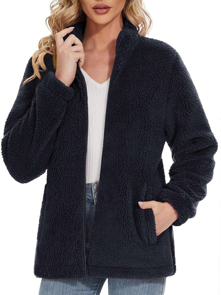 NASBING Women's Winter Warm Jackets Full Zip Fuzzy Teddy Coat With Pockets