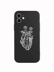 1 件黑色防摔彩绘手机壳，哑光心形图案 Tpu 保护套，兼容 iPhone