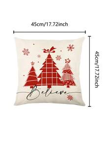 1 Miếng Giáng sinh Đỏ  Lanh Phong cách hiện đại Trang trí Vỏ gối Với Cây thông Noel ( Không có Gối Cốt lõi ) 45cm*45cm/17.72 , Hình vuông , In Một Bên , Có khóa kéo Khép kín , Mềm mại Và Thoải mái , Thích hợp Đối với Lễ hội Tâm trạng Giáng sinh - Đỏ và trắng - Xem 2