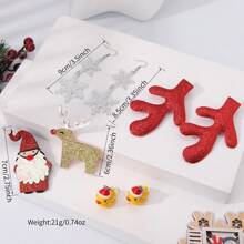 4 cặp/bộ Chuông lấp lánh Giáng sinh, Cây, Tuần lộc, Mũ, Vớ, Găng tay, Bộ bông tai thiết kế người tuyết & bông tuyết, kèm thiệp chúc mừng (Ngẫu nhiên) - Nhiều màu - Xem 14