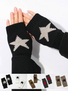 1pair Star Pattern Open Toe Gloves