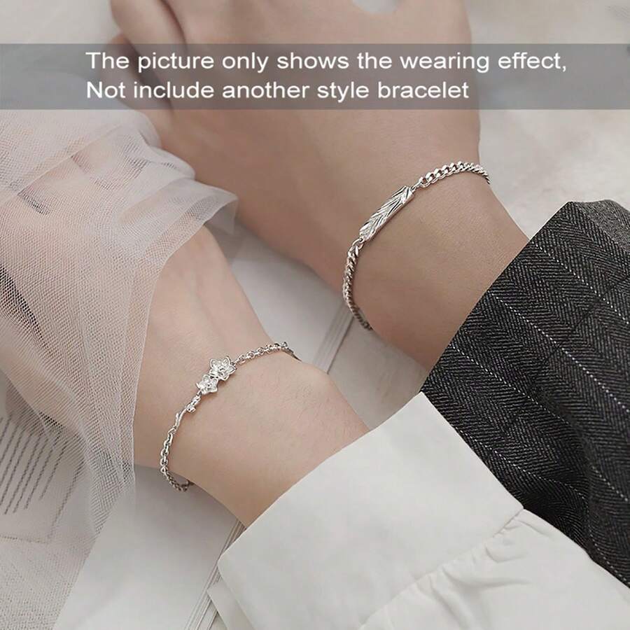 1pc Creative Leaf Design Bracelet For Men , Fashionable Jewelry Accessory For Engagement , Wedding , Holiday , Personalized Gift , Silver-plated Copper Material - daun - View 1