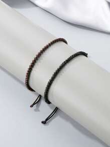 Bộ 2 vòng tay may mắn bện dành cho các cặp đôi/những người bạn thân nhất, Phụ kiện đeo hàng ngày của phụ nữ Bán buôn - Đen và trắng - Xem 11