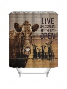 1pc English Alphabet Printed Shower Curtain With Cow Pattern - Multicolor - View 3