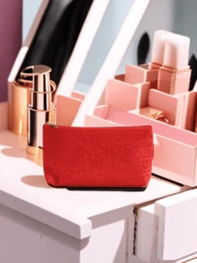 Bolsa De Maquillaje De Viaje Con Estampados De Letras, Bolsa De Tocador De Gran Capacidad Con Bolsa De Ducha Y Baño Multifuncional Y Organizador Portátil Con Cierre De Cremallera Para Lápiz Labial, Cepillos, Cuidado De La Piel, Teléfono Móvil, Monedas, Para Uso En Casa, Viaje, Vacaciones Y La Escuela - Rojo - Ver 3