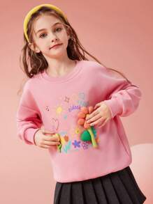 Cô gái Sành điệu Và vui tươi In Tay áo dài Lông cừu Áo chui đầu Áo nỉ Đối với Mùa thu - Hồng - Xem 9