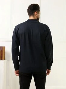 男士針織毛衣外套寒冷天氣襯衫全拉鍊長袖羊毛襯衫 - 藏蓝色 - 查看 5