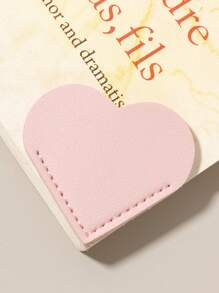 1pc Heart Shaped Bookmark Pink Creative Pu Leather Heart Design Page Clip Back To School - Pink - View 4
