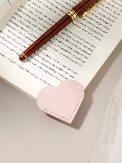 1pc Heart Shaped Bookmark Pink Creative Pu Leather Heart Design Page Clip Back To School
