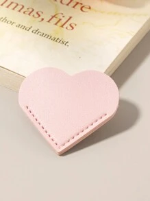 1pc Heart Shaped Bookmark Pink Creative Pu Leather Heart Design Page Clip Back To School - Pink - View 3