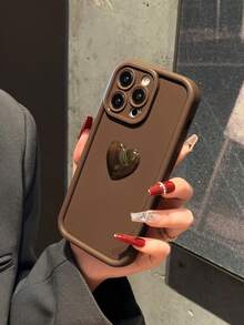 Carcasa De Iphone Con Corazón De Piedras Preciosas Y Borde Circular Adhesivo, Compatible Con Iphone - Café integral - Ver 2