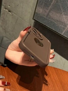 Carcasa De Iphone Con Corazón De Piedras Preciosas Y Borde Circular Adhesivo, Compatible Con Iphone - Café integral - Ver 3