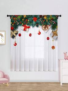 1入聖誕節裝飾性tulle窗簾,適用於室內/室外窗戶、兒童房和客廳,以聖誕氣球圖案為主題 - 彩色 - 查看 2