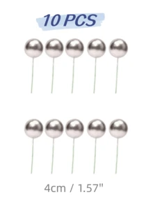 10 件/套 Pp 蛋糕裝飾,現代球形設計生日派對蛋糕裝飾,生日派對裝飾裝飾品,4 厘米銀球 - 銀色 - 查看 2