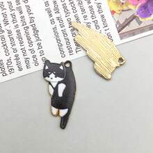 1 件男女通用新款可愛貓形鋅合金背包鑰匙扣,具有滴油細節,是送給朋友、戀人和寵物愛好者的絕佳禮物 - 黑色 - 查看 4