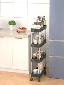 1 Pieza Estante De Almacenamiento Portátil De Plástico Con 4 Niveles Con Ruedas Para Cocina Y Baño, Accesorio De Baño Multifuncional - Negro - Ver 2