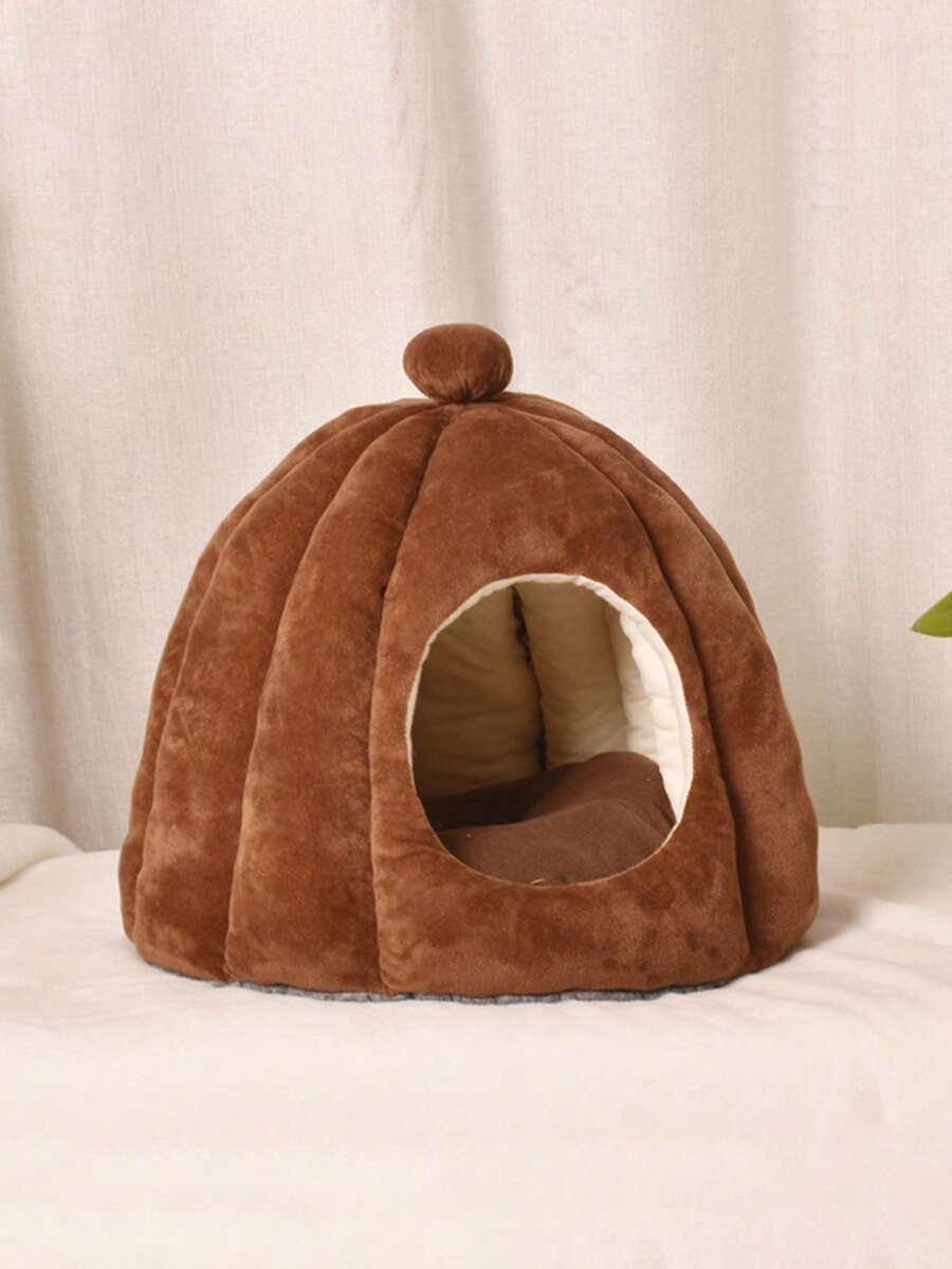 1pc Tree-shaped Tent Pet Bed For Small-medium Sized Cats And Dogs, Thickened For Autumn And Winter - Coffee Brown - View 1