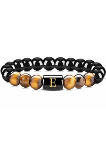 Pulsera Elástica De Piedra De Ojo De Tigre Natural Y Obsidiana Negra, Con Detalle De 26 Letras En Inglés, Joyería De Moda Para Hombres Y Mujeres, 1 Ud.
