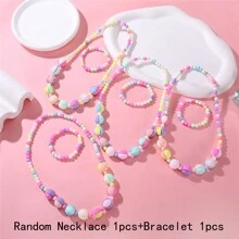 Cute Candy Color Necklace & Bracelet Set For Kids, Random Styles - Multicolor - View 1