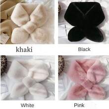 Thick Warm Faux Rabbit Fluffy & Plush Collar Women's Winter Solid Color Crossed Scarf - Black - View 9