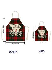 1pc Polar Bear Plaid Linen Apron - Dark Grey - View 3