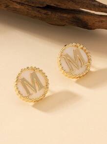 1 Par De Aretes Geométricos De Círculos Minimalistas Con Las 26 Letras Inglesas Para Mujer, Regalo De Cumpleaños