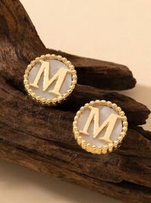 1 Par De Aretes Geométricos De Círculos Minimalistas Con Las 26 Letras Inglesas Para Mujer, Regalo De Cumpleaños