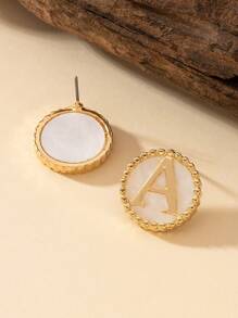 1 Par De Aretes Geométricos De Círculos Minimalistas Con Las 26 Letras Inglesas Para Mujer, Regalo De Cumpleaños