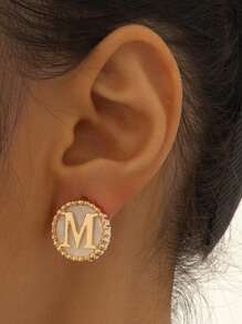 1 Par De Aretes Geométricos De Círculos Minimalistas Con Las 26 Letras Inglesas Para Mujer, Regalo De Cumpleaños