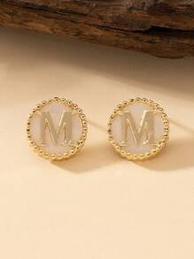 1 Par De Aretes Geométricos De Círculos Minimalistas Con Las 26 Letras Inglesas Para Mujer, Regalo De Cumpleaños