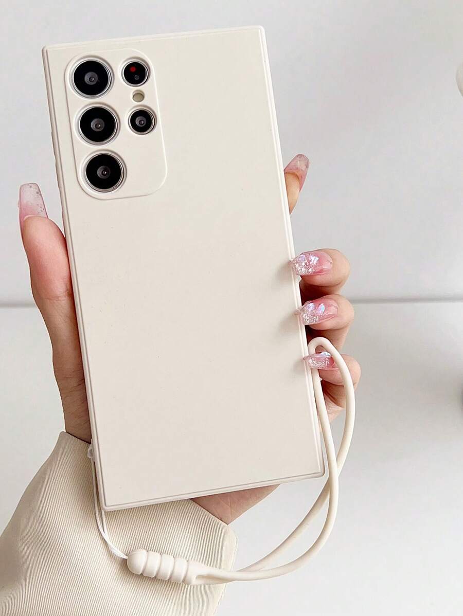 Iphone 16 1pc Plain Silicone Phone Case With Lanyard Compatible With Samsung And Apple Phones - Beige - View 1