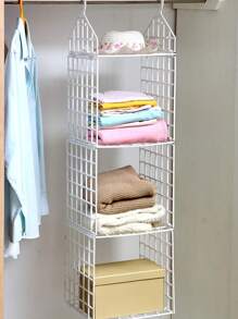 5-Tier Folding Plastic Hanging Organizer With Vertical Mesh - Black - View 9
