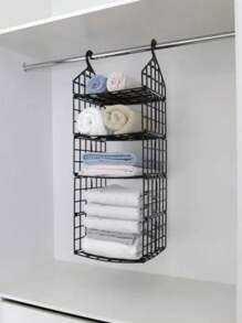 5-Tier Folding Plastic Hanging Organizer With Vertical Mesh - Black - View 4