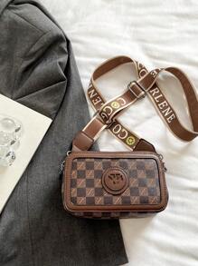 2024新款時尚女款小方形斜挎包,復古相機風格,多功能休閒肩背包 - 咖啡棕 - 查看 5