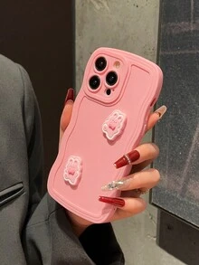 Furry Wave Edge Rabbit Decal Phone Case Compatible With Iphone - Pink - View 2
